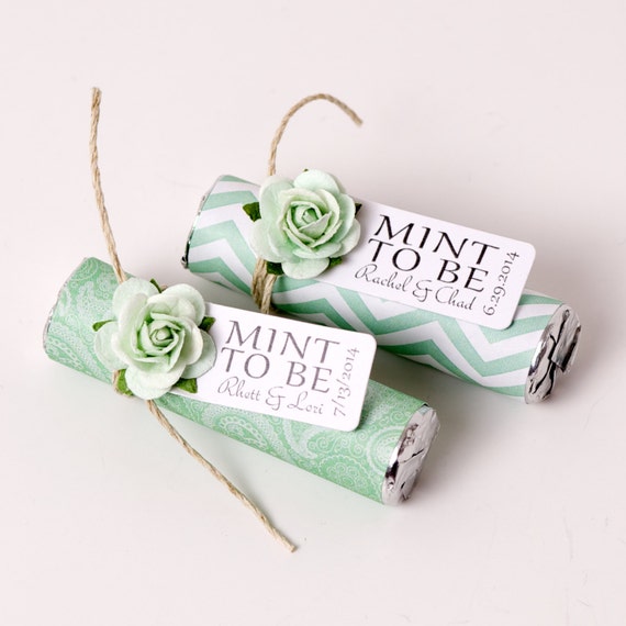 Mint Wedding Favors with Personalized "Mint to be" tag - Set of 24 favors - mint green wedding, mint to be, mint to be favors, mint chevron