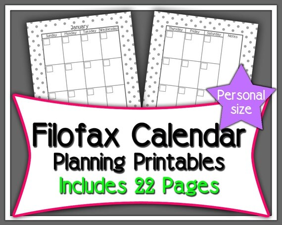 Filofax Calendar Note Printable Refills Personal Size