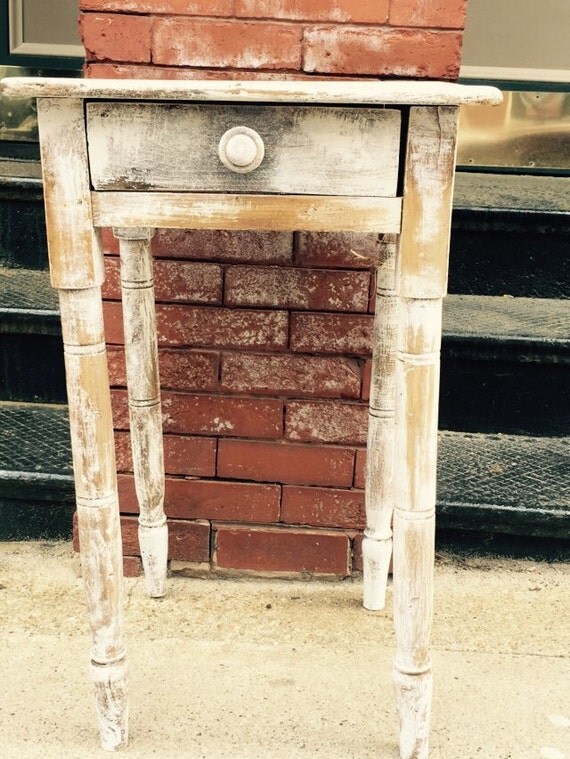 Antique White Washed Side Table by 8ByDesign on Etsy