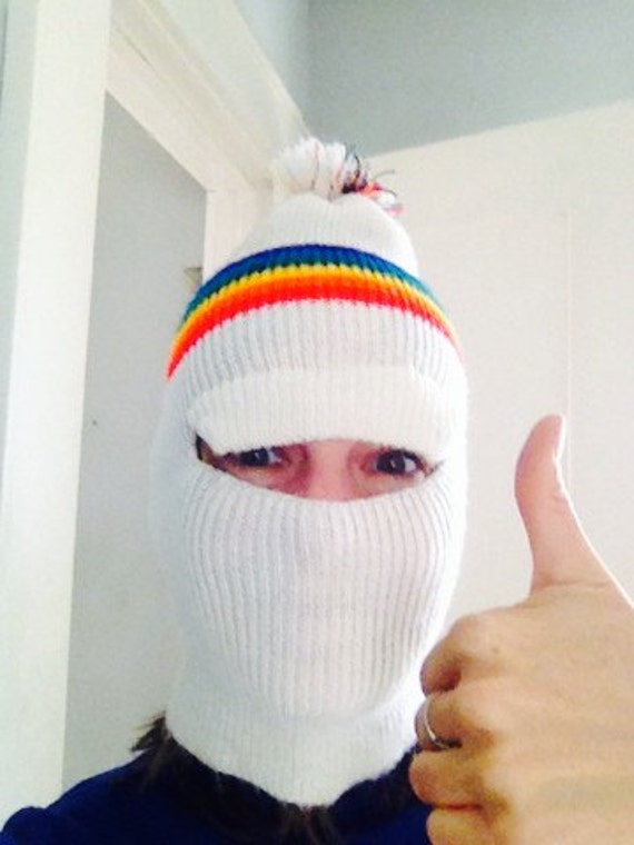 Gay Pride Ninja Pompom Toboggan Hat w/ Rainbow Stripes