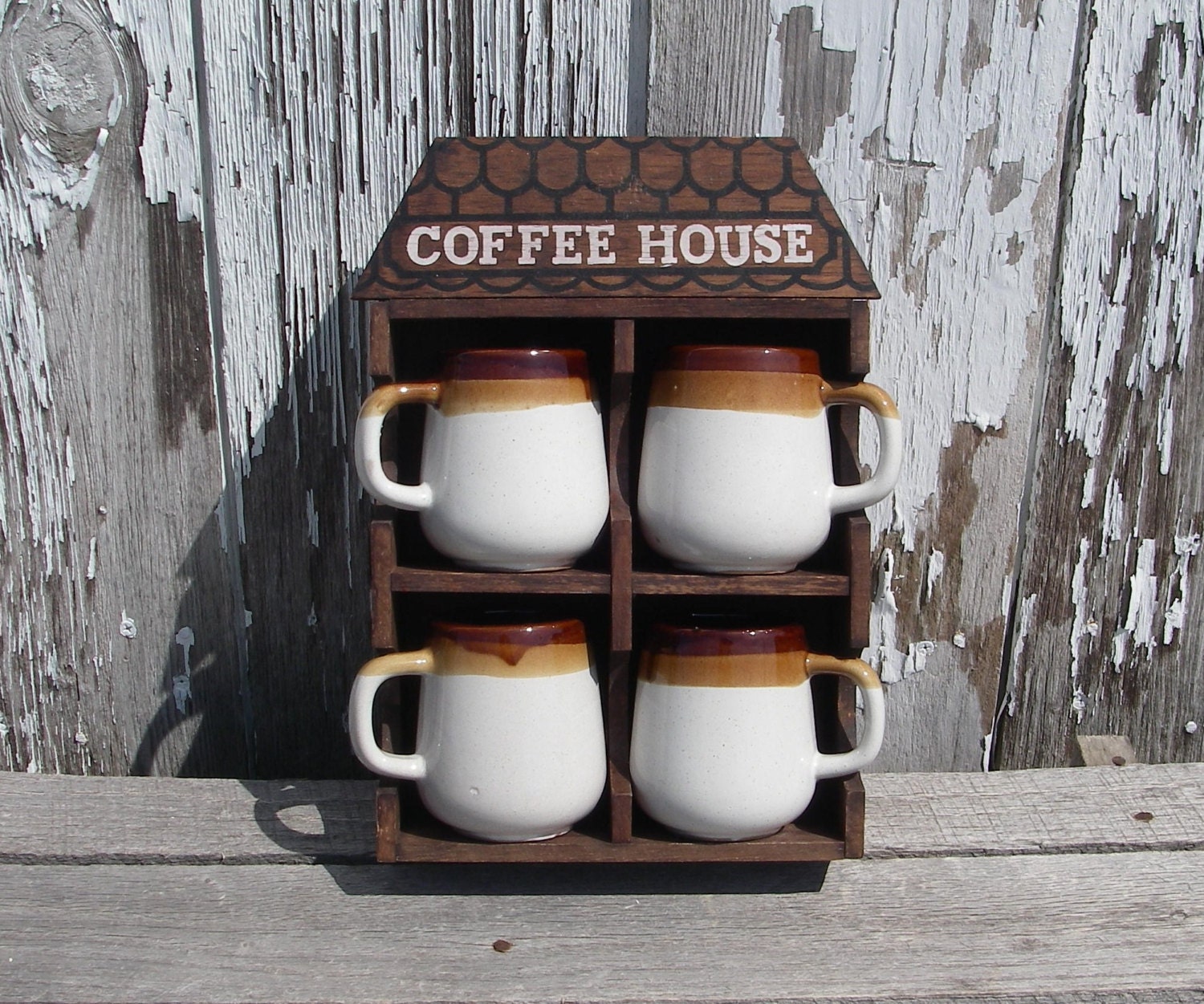 Vintage Coffee Cups Set of Four Stoneware Mugs With Coffee