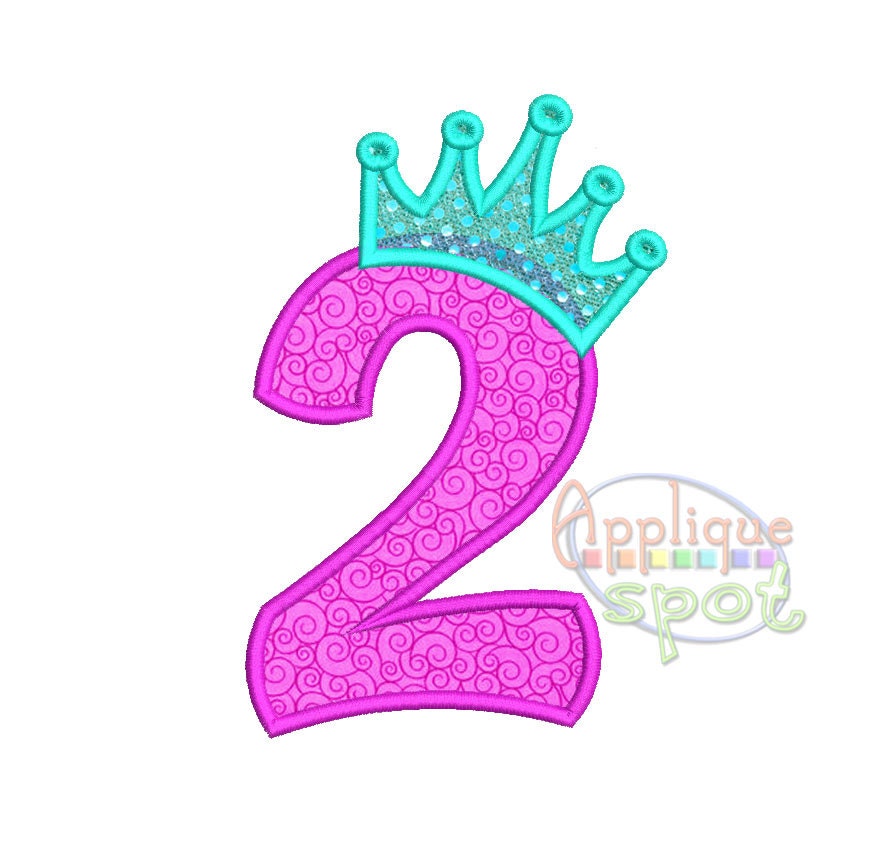 Princess Crown Second 2nd Birthday 2 4x4 5x7 6x10 Applique