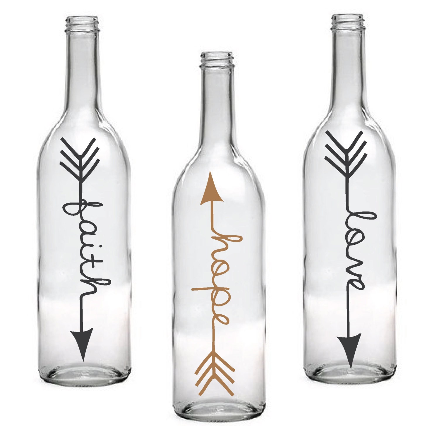 Set of 3 Faith Hope Love Wine Bottle with Arrow Design