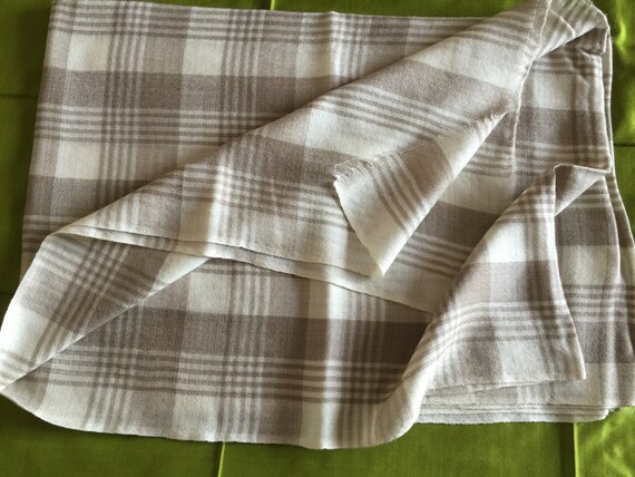 Plaid Scarf Shawl Wrap in white with light brown checks all over the body. An all-season wear in pure wool.