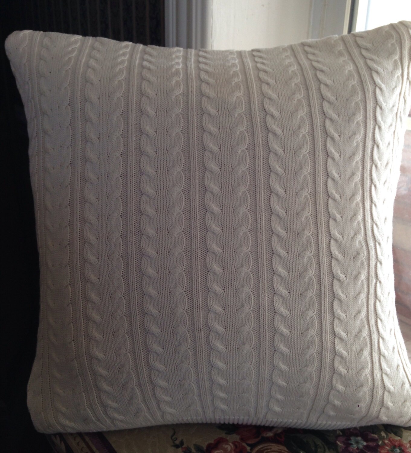 Cable knit sweater pillow cover ski lodge cabin nautical