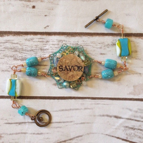 Wine Cork Bracelet in Turquois by TrueVineGifts on Etsy