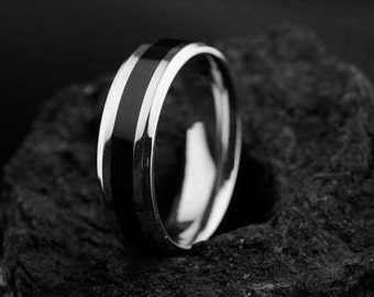 SALE! Titanium Ring with Black Inlay.Titanium Wedding Band. Men's Wedding Bands.Titanium Engagement Ring,Titanium Ring.Mens Engagement Ring.