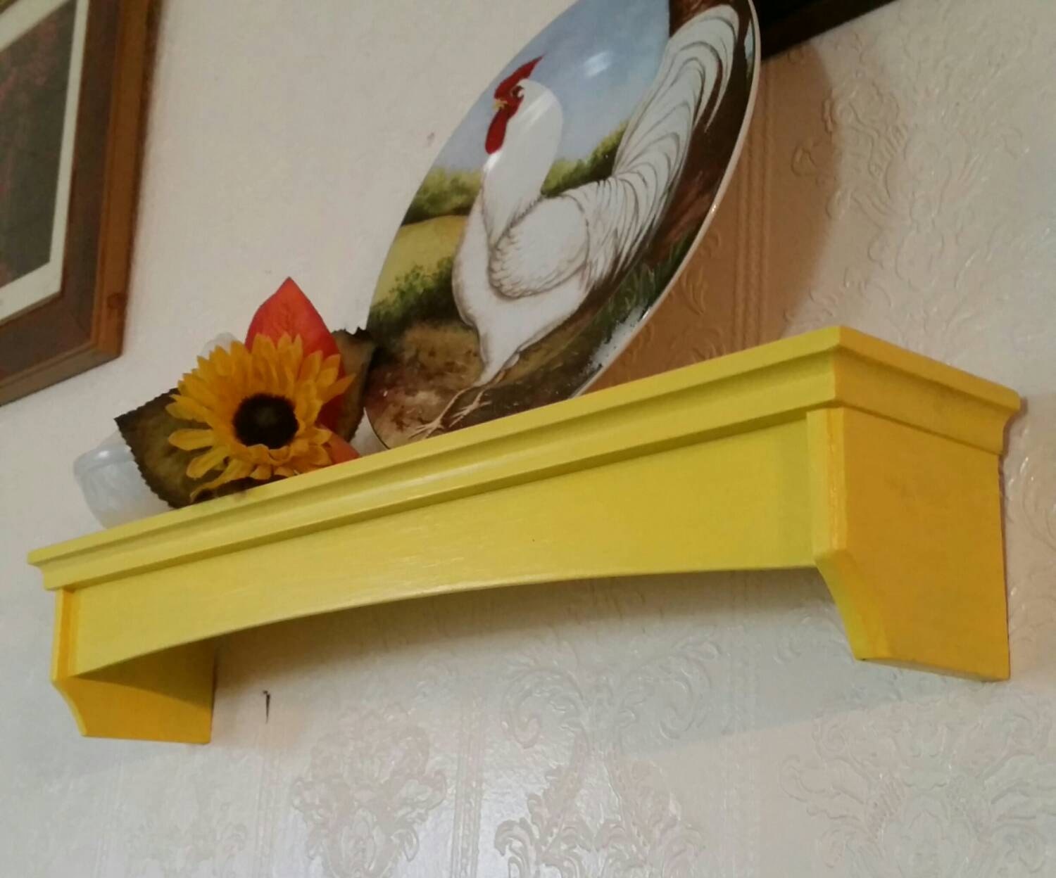 Sale Painted Wood Shelf with Plate Groove Bright Yellow w