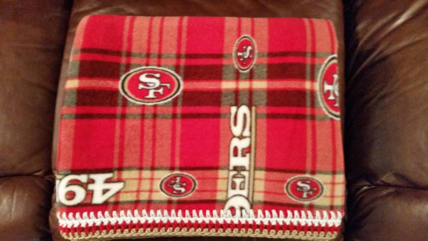 San Fransisco 49ers fleece blanket with crochet border