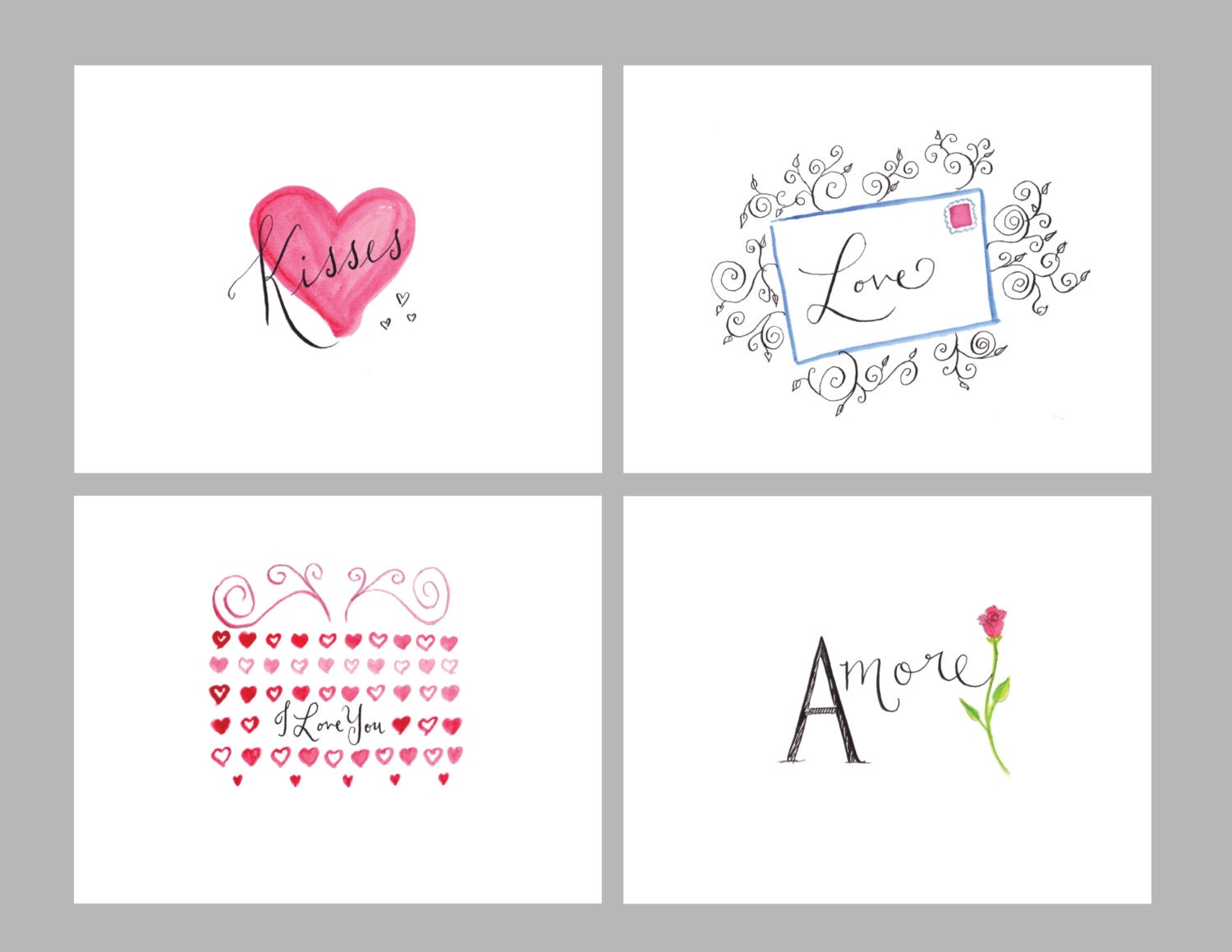 Hand Painted Valentines Day Gift Cards Watercolor Valentine