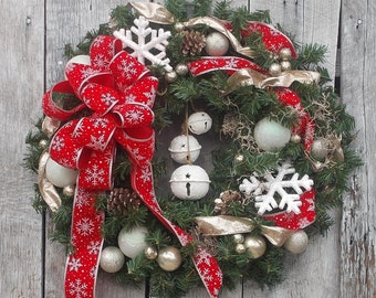 Christmas Wreath, Holiday Wreath, Winter Wreath, Snowflake Wreath ...