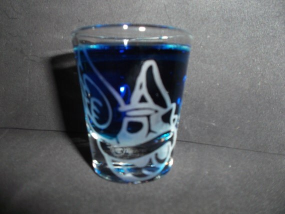 Blue turtle shell etched shot glass fan art