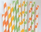 Spring Party Straws, Easter Straws, Paper Straws, Wedding Supplies, Spring Flowers. Yellow Green Orange Straws Party Supplies Made in USA