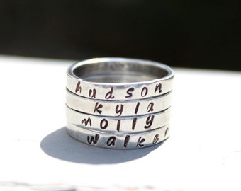 Sterling silver stamped stacking ring, personalized name ring, stacking silver rings, Mother's ring, hand stamped rings, name rings
