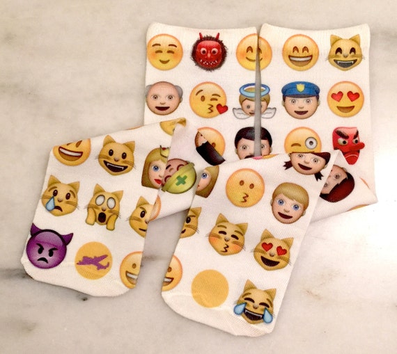 Emoji Uno Sock. Lots of emojis Wrap Around Sock. Clear Print.