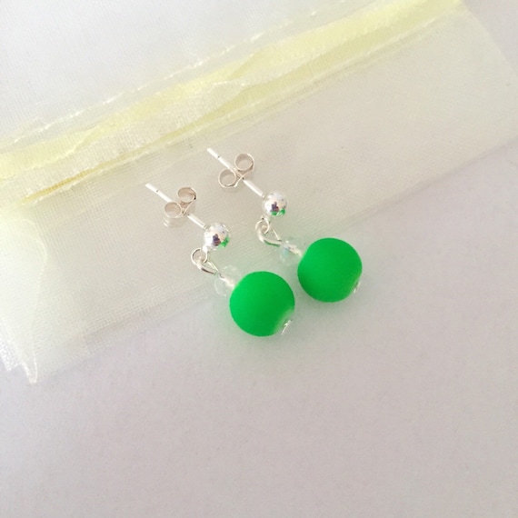 Green neon bead dangle earrings . Summer by JGjewellerycreations