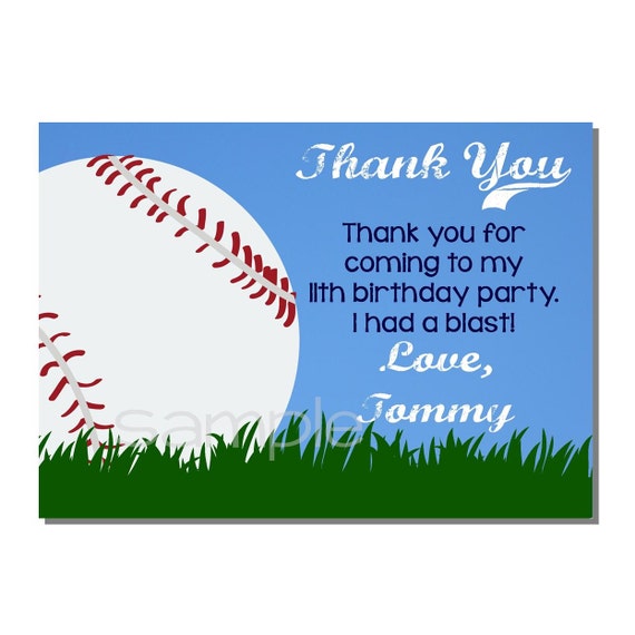Baseball Thank You Card Birthday Party DIGITAL or PRINTED