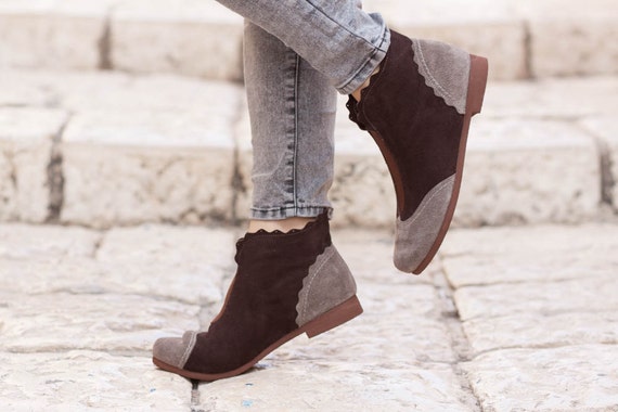 gray and brown boots