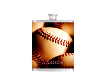 Baseball Flask Dad Best Man Sports Groomsmen 21st Guys Birthday Stainless Steel 8 oz Liquor Hip Flasks - Flask #78