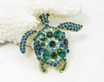 10pcs BLUE Green Turtle Tortoise Brooch Animal Crystal Rhinestone Brooch Bridal Wedding Bouquet Brooch Bridesmaid Favors Wholesale Brooches