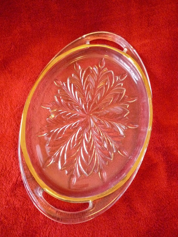 Vintage Cut Glass Oval Plate Gold Trim by MyFoundVintage on Etsy