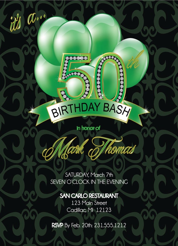 Kelly Green 50th Birthday Invitation Adult Birthday Party