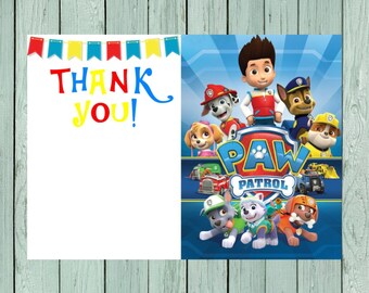 Paw Patrol Thank you card- ************* digital file instant download ...