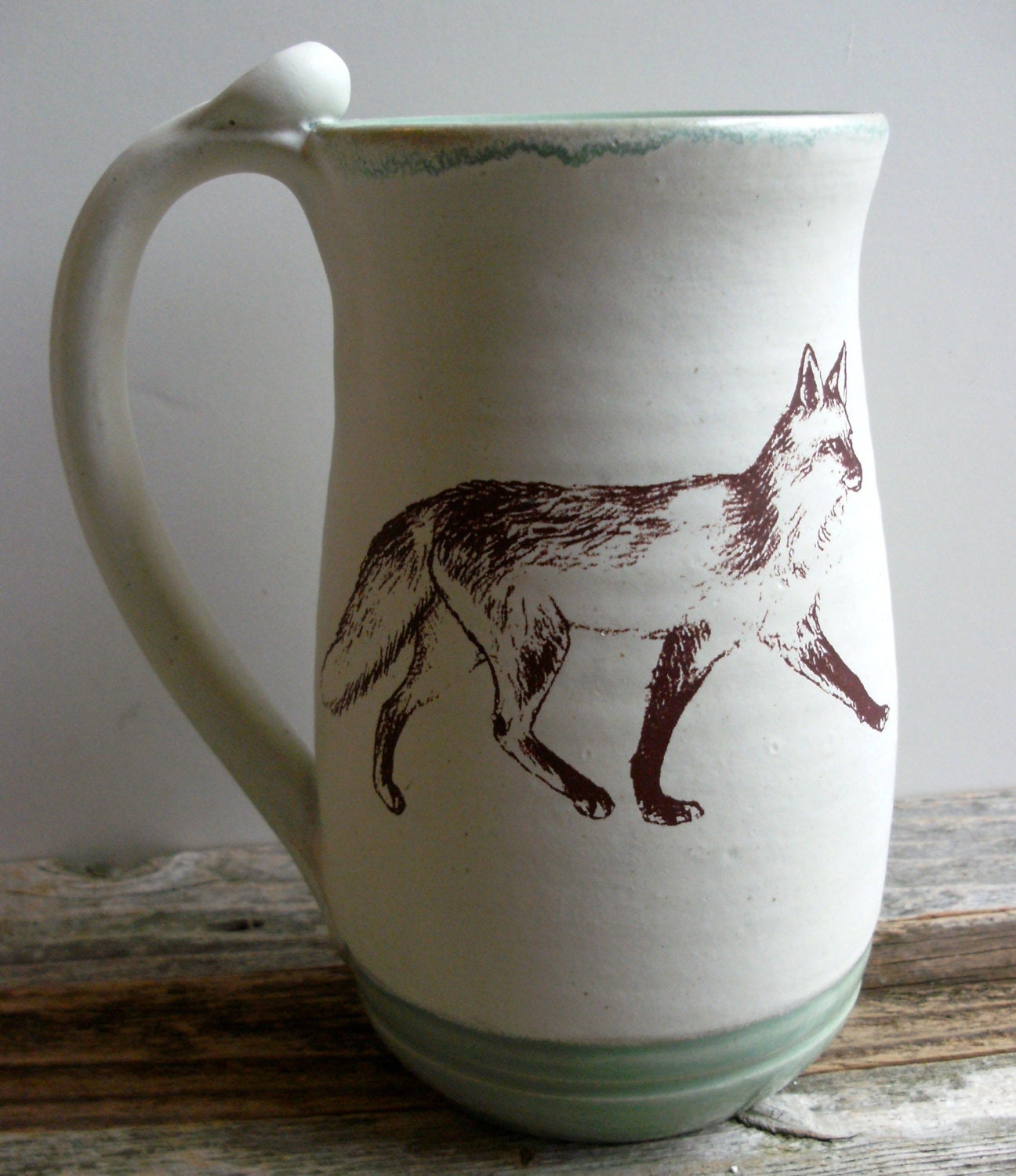 Fox mug fox beer stein large coffee cup. Stoneware.