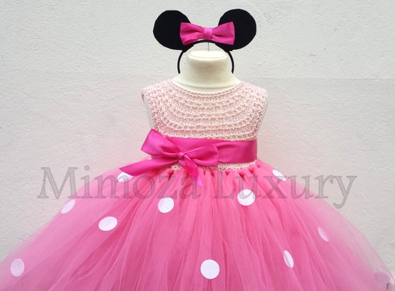 Minnie mouse dress minnie mouse birthday dress Flower girl dress pink tutu dress mickey mouse princess dress pink crochet top tulle dress
