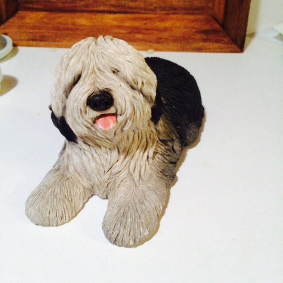 Old English Sheepdog Statue Sandicast Shaggy Dog Figurine