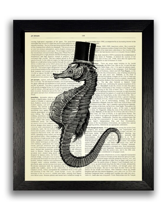 SEAHORSE in a Top Hat Wall Decor Home Office Wall Art