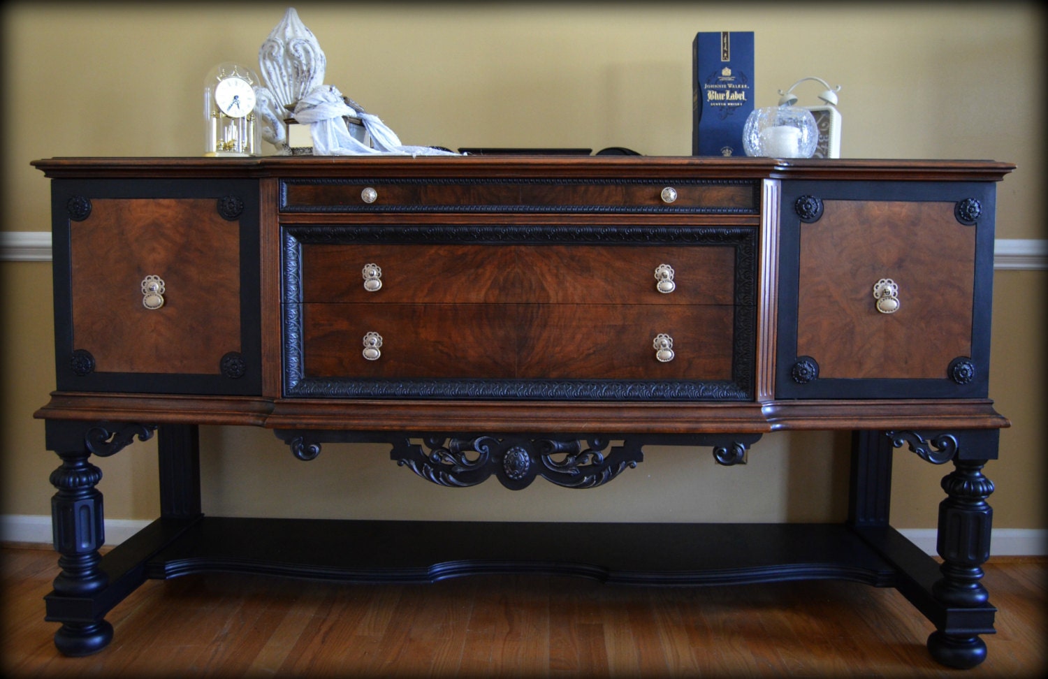 1940's Vintage Solid Hardwood Jacobean Buffet by TheOldeFrenchDoor