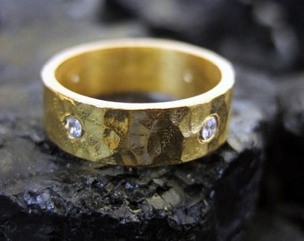 hammered pipe style wedding rings