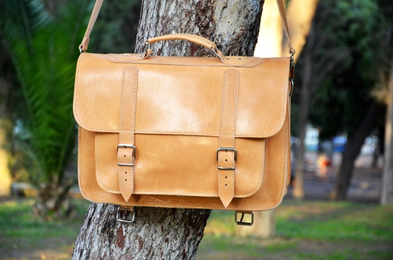 Leather Messenger Bag 15 inch Laptop Bag Natural Color