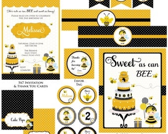 Customized Bumble Bee Printable Birthday Invitation and Party Kit