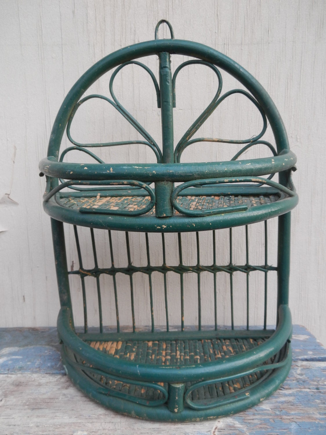 Cool Retro Rattan Painted Wall Shelf by Sageboutiqueunique on Etsy