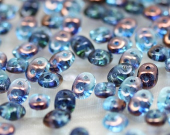 20grams 5x2mm Aqua Semi Bronze Luster - 2-hole SuperDuo Czech Glass Beads
