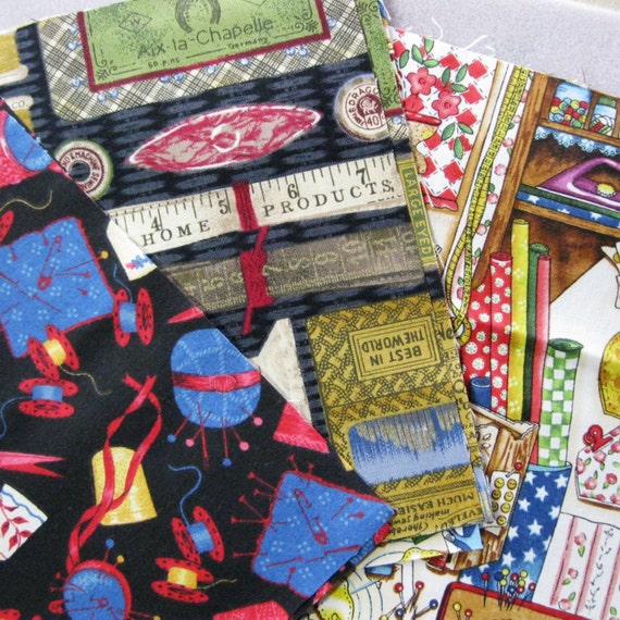 Novelty Sewing Theme Fabric Squares 24pcs Fussy Cut 7 x