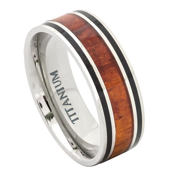 ... Wood Wedding Ring-Engagement ring-promise ring Koa Wood Inlay Men's