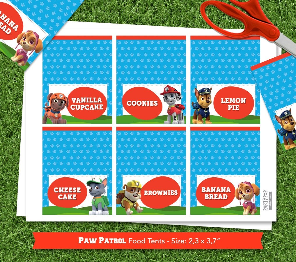 Personalized Paw Patrol food label tent digital by PartyPopPrints