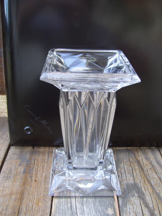 Vintage Clear Heavy Lead Crystal Square Pillar Vase