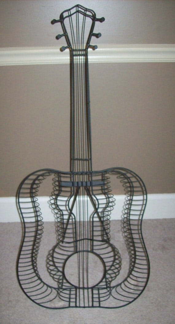 Metal Wire / Art Deco Guitar Shaped CD Rack / Holder