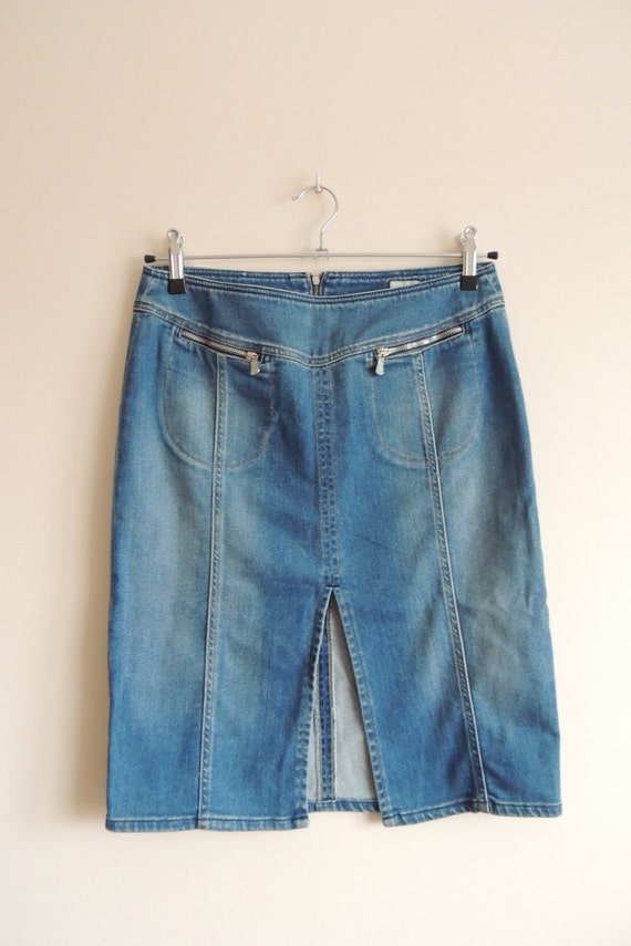 calvin klein denim pencil skirt