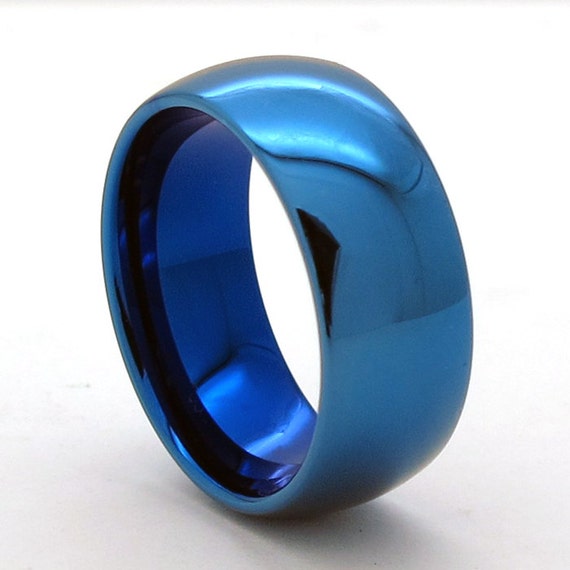 Custom Engraving 8mm Blue Plating Tungsten Carbide by Tungstar
