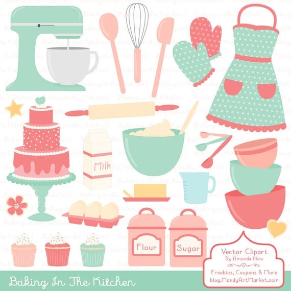 Professional Baking Clipart Vectors in Mint and Coral