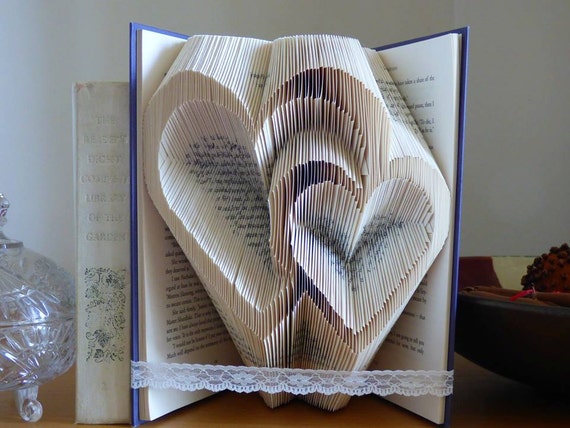 Book Folding Pattern 2 Hearts 292 Folds Instant by CraftyHana