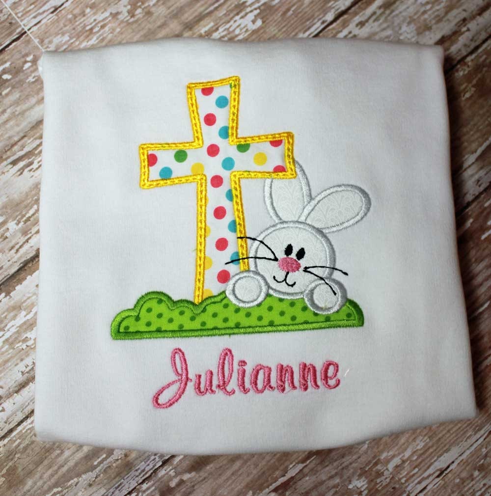 Girl Easter Cross Bunny ShirtApplique Easter by TiptopKidsTees