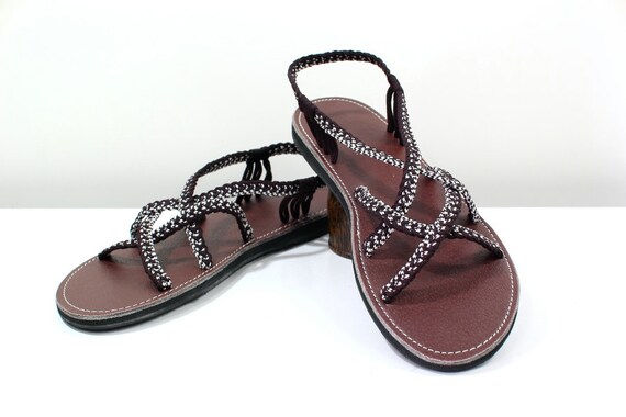 Size 11 - Handmade sandal-summer shoes- Sassy style -Dark brown white ...