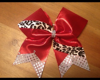 Items similar to Cheer Bow, Hand Painted, Red, Black & White on Red 3in ...