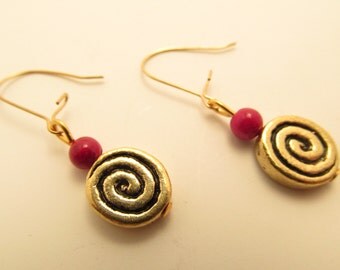 3886 - Spiral and Bambou Coral Earrings
